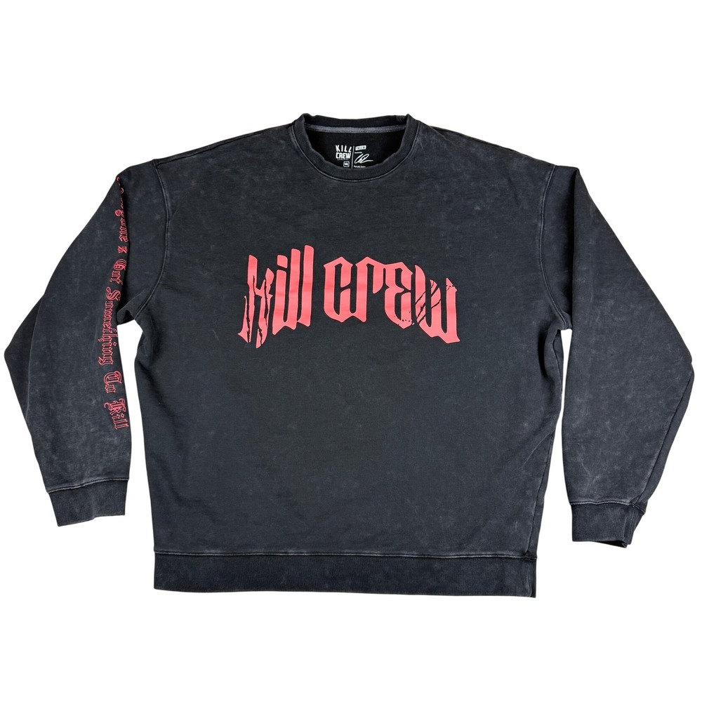 Kill Crew Sweatshirt Mens 4XL Black Acid Wash Lone Wolf Streetwear Hip Hop Y2K